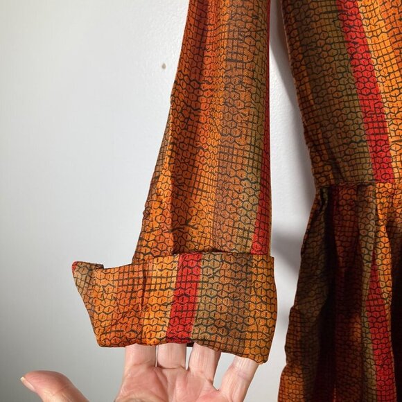 Womens Vintage Kerrybrooke 3/4 Sleeve Orange Brown Dress Button XS - Picture 7 of 8